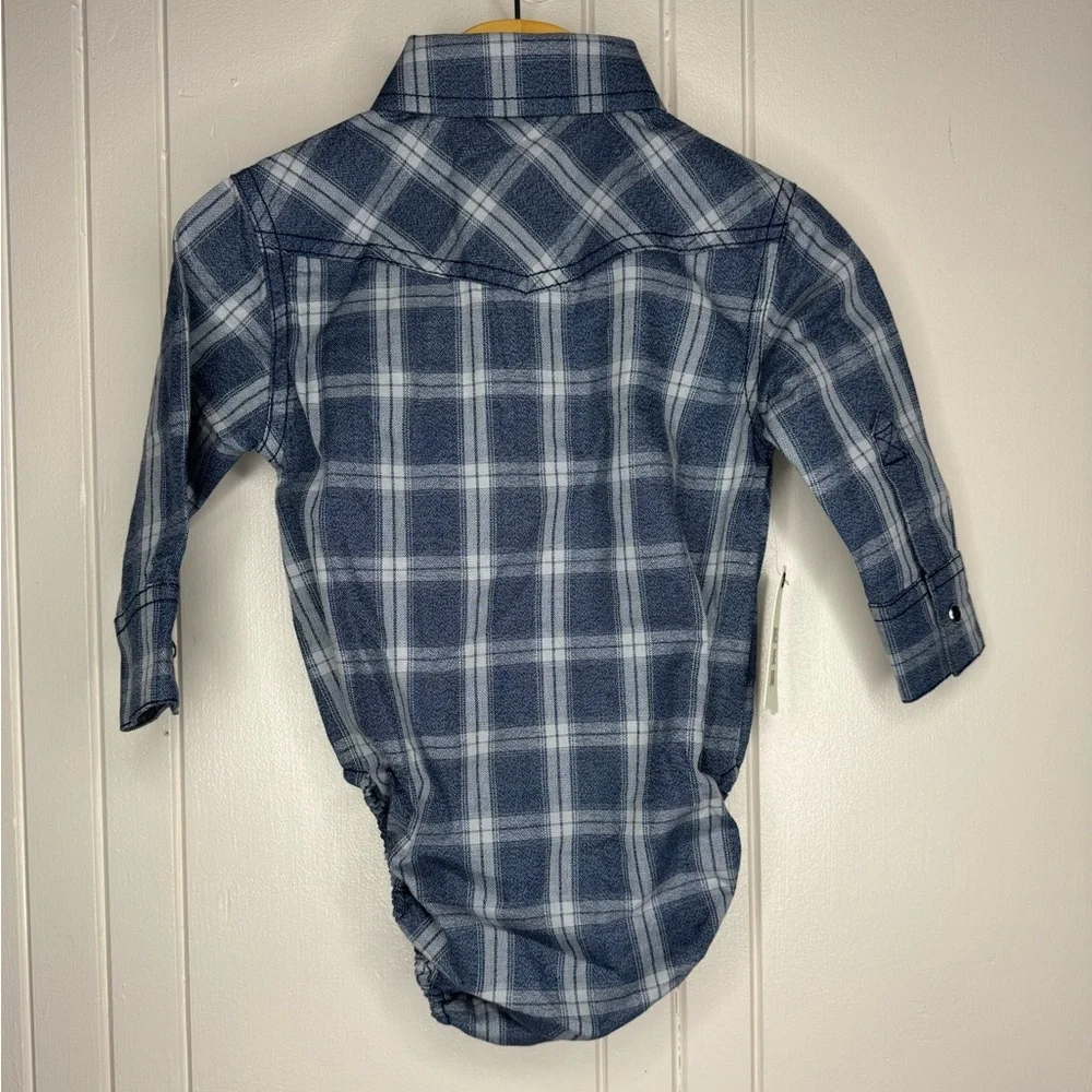 Baby Plaid Long-Sleeve One-Piece Bodysuit - Blue